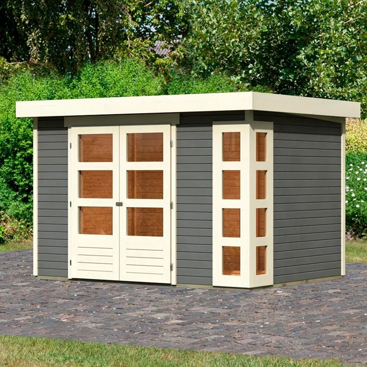 Karibu Gartenhaus Kerko 4, BxT: 330x238 cm, Terragrau-naturbelassen, mit 8 feststehenden Fenstern und Doppelflügeltür