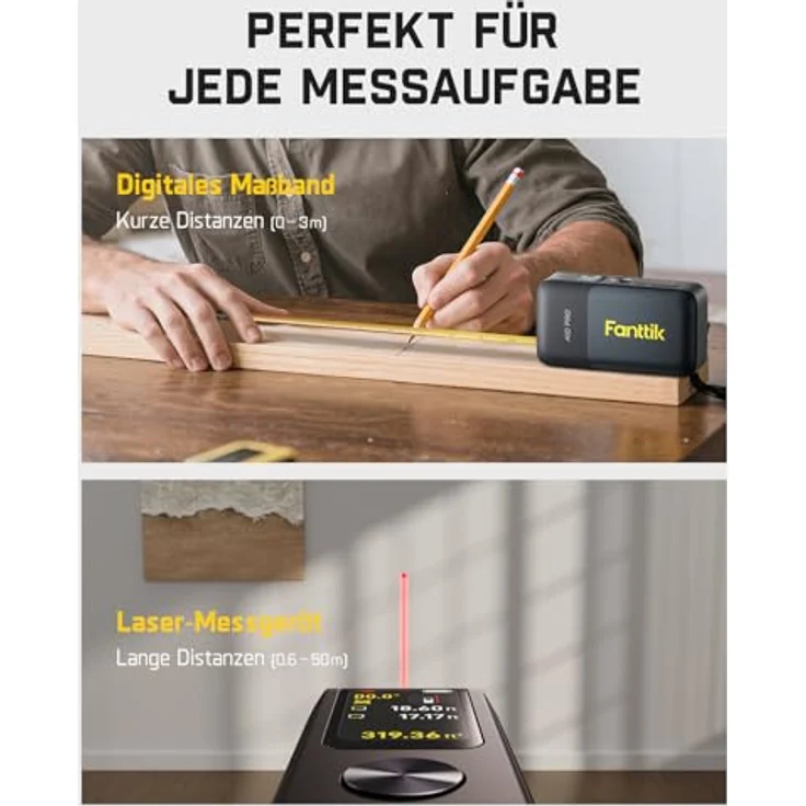 Fanttik A10 Pro, 2-in-1 Laser Entfernungsmesser und Maßband für präzise Distanzen, kompakt und handlich – Bild 8