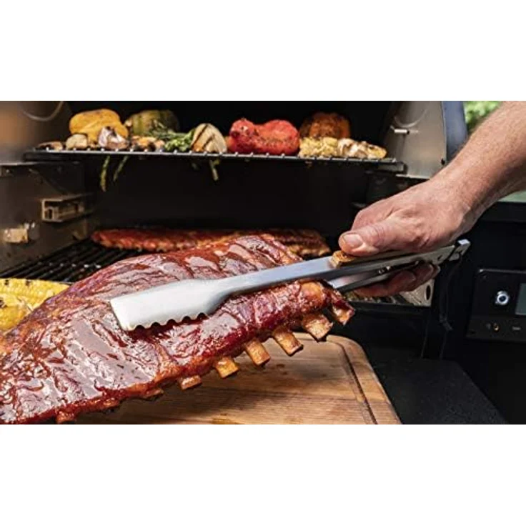 Traeger Grillzange, Edelstahl, mit Schließmechanimus, GriffTeakholz – Bild 6