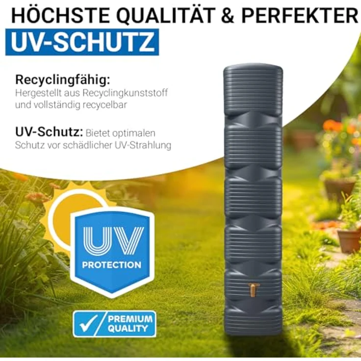 4rain Wandtank 'Quadro' graphite grey, 270 l Regenwasserspeicher mit fünf Gewindeanschlüssen und Auslaufhahn, witterungsbeständig und UV-stabil – Bild 6