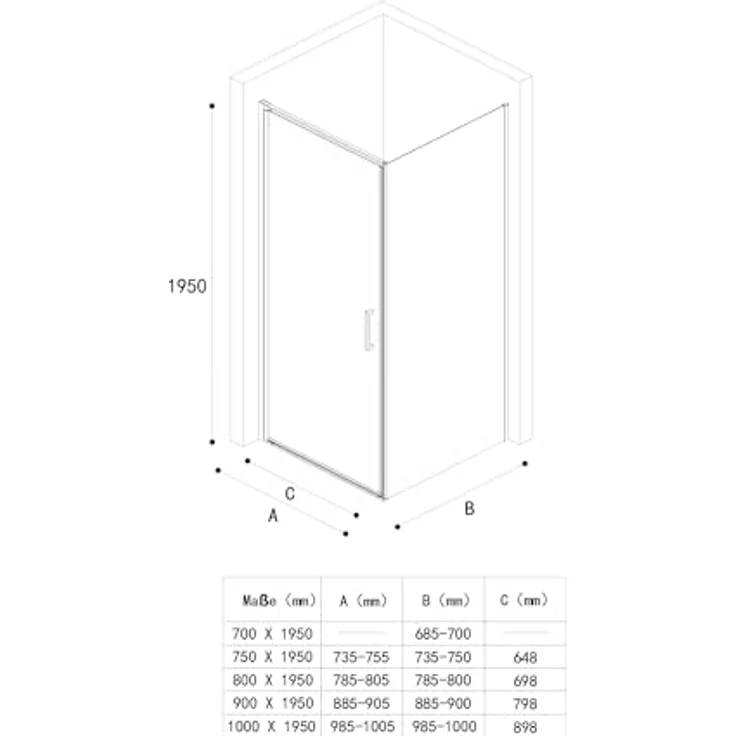 doporro Eckdusche Duschkabine Ravenna36-Plus ESG-Sicherheitsglas Nano-Beschichtung, 75x75 cm, Einscheibensicherheitsglas – Bild 8