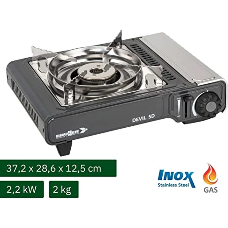 Brunner Campingkocher, tragbarer Gaskocher mit 2-Flammen-Brenner, Piezozündung und Zündsicherheitsthermoelement, mit Kunststoff-Tragekoffer – Bild 2