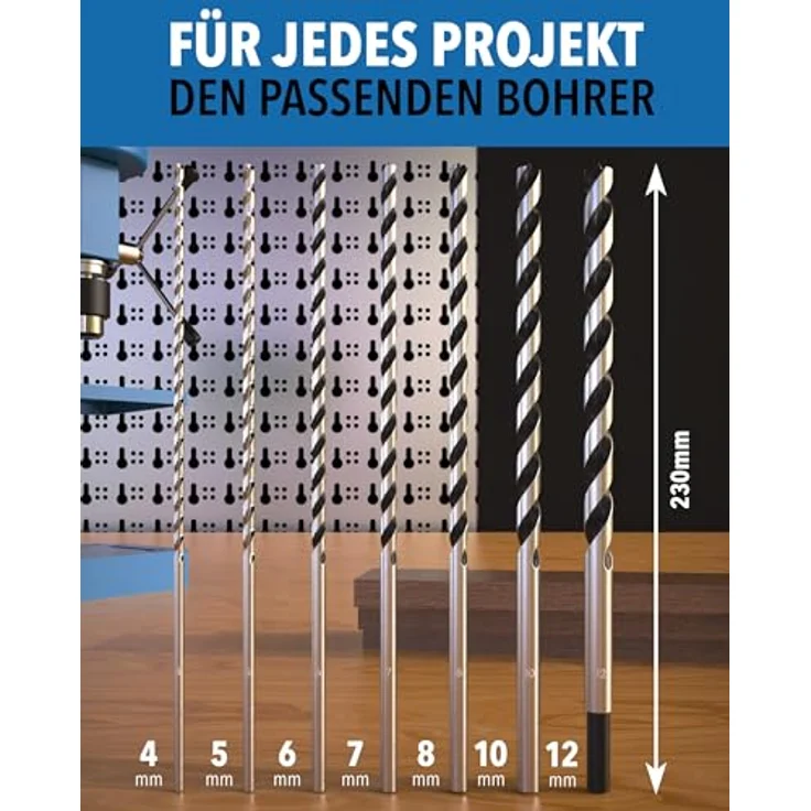 STONE REEF Holzbohrer Set lang Profi, 7-teilig inkl. Tasche, Schlangenbohrer Ø 4-12mm x 230mm, hohe Standzeit, präzises Bohren für Hart- und Weichholz – Bild 2