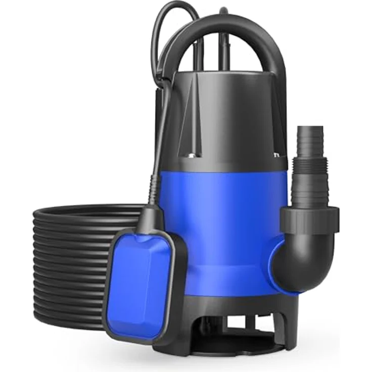 Wiltec Schmutzwasserpumpe 750 W 12500 l/h Tauchpumpe Gartenpumpe Brunnenpumpe Entwässerungspumpe, robustes Kunststoffgehäuse, bis zu 35 mm Fremdkörpergröße, kompaktes Design, Universalanschluss – Bild 1