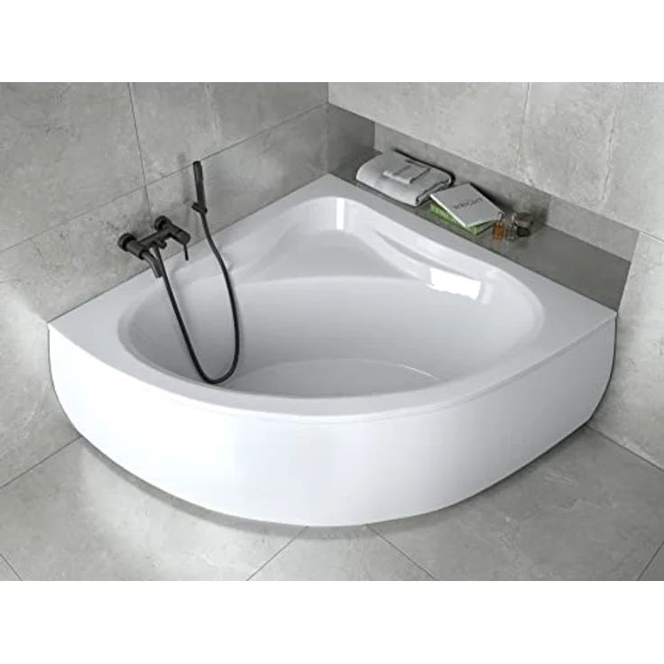 Besco BADLAND Eckbadewanne MIA 130x130 cm, Weiß Acryl, Komplettset mit Füßen und Chrom Automatik Ablaufgarnitur, Made in EU – Bild 2