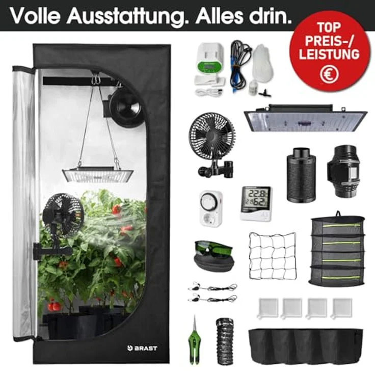 BRAST Growzelt GrowBox Komplettset 60x60x140cm, Vollspektrum LED Technologie, Belüftungs- & Bewässerungssystem, licht- und wasserdicht – Bild 7