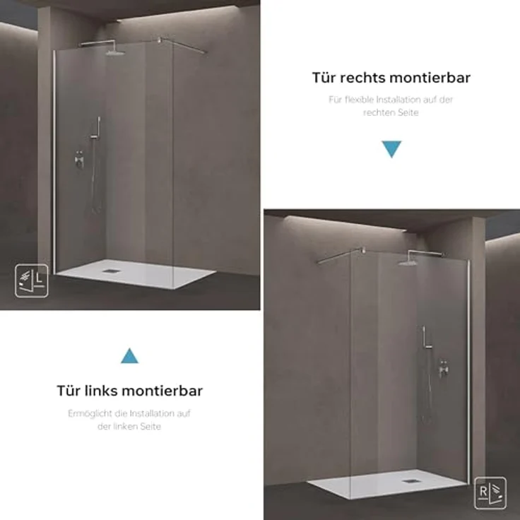 doporro Walk-in-Dusche Duschwand für Dusche Duschkabine Duschabtrennung 10mm ESG NANO, Einscheibensicherheitsglas, Klarglas, rechteckiger Stabilisator, Edelstahl, wandmontierbar, variabler Wandabstand 70-120 cm, einfache Montage, Badezimmer, Nachrüstung geeignet – Bild 9