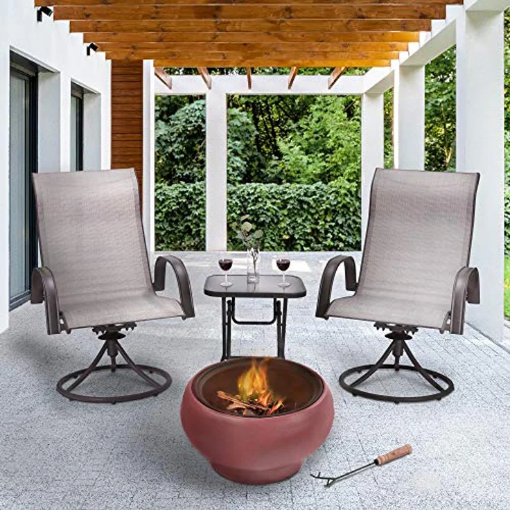Teamson Home Garten Kleine, Runde Holzfeuerstelle, Gartenmöbel, Kaminofen, Feuerstellenheizung, Feuerschale, Holzbrenner mit Schürhaken, Grill und Deckel, Rot – Bild 2