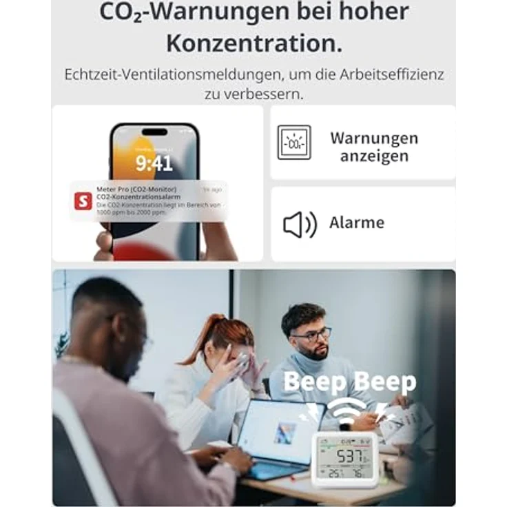 SwitchBot Meter Pro CO2-Melder, Messgerät mit CO2-Alarmauslöser, Thermometer, Hygrometer und Bluetooth-App, 2 Jahre Datenspeicher, Hub erforderlich – Bild 5