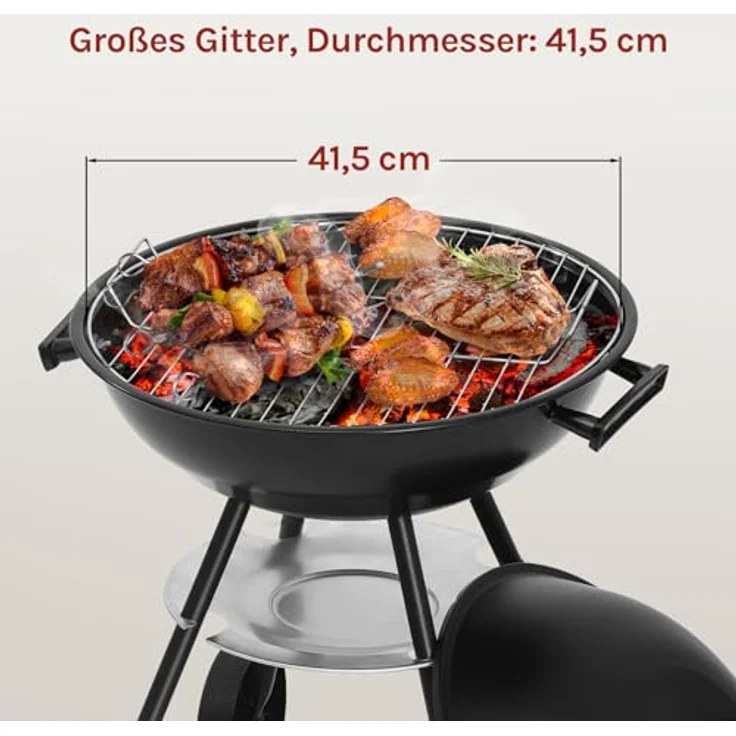 Holzkohlegrill mit Räder für Garten Camping, Schwarz, 41,5 cm – Bild 5