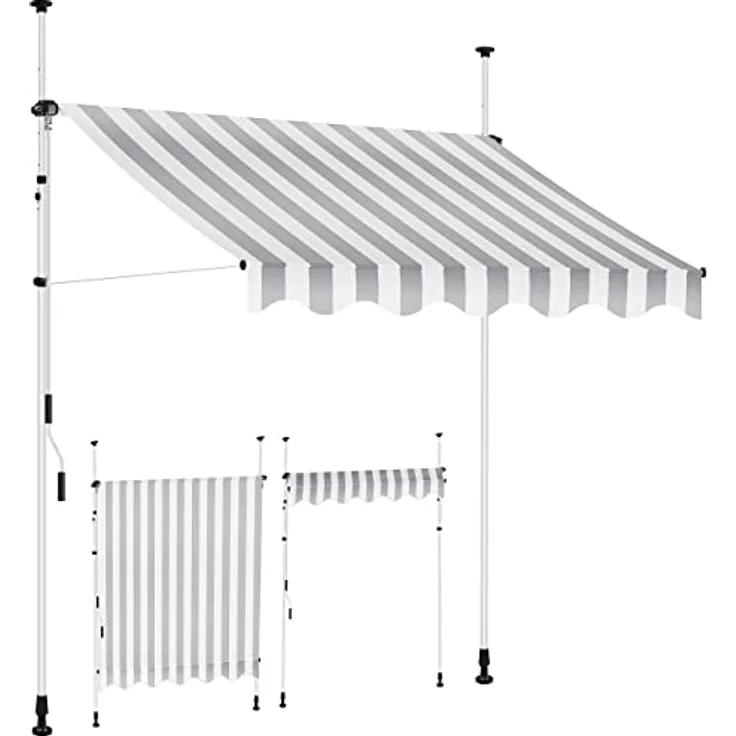 KESSER® Klemmmarkise mit Handkurbel Balkon, Balkonmarkise ohne Bohren, UV-beständig höhenverstellbar wasserabweisend, Sonnenschutz, Terrassenüberdachung, einfache Montage 200cm – Bild 1