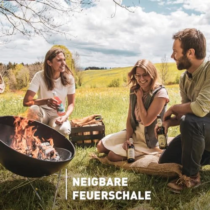 höfats Bowl 57 Feuerset Flex, raucharme Feuerstelle mit Plancha Grillplatte und Grillrost, kippbarer Feuerkorb, Stahl emailliert, schwarz, Ø 57 cm – Bild 5