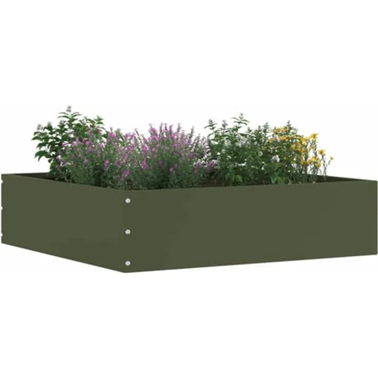 vidaXL Beetumrandung Raseneinfassung Olivgrün, 50 x 50 x 13 cm, wetterfester Stahl, moderne quadratische Form – Bild 2