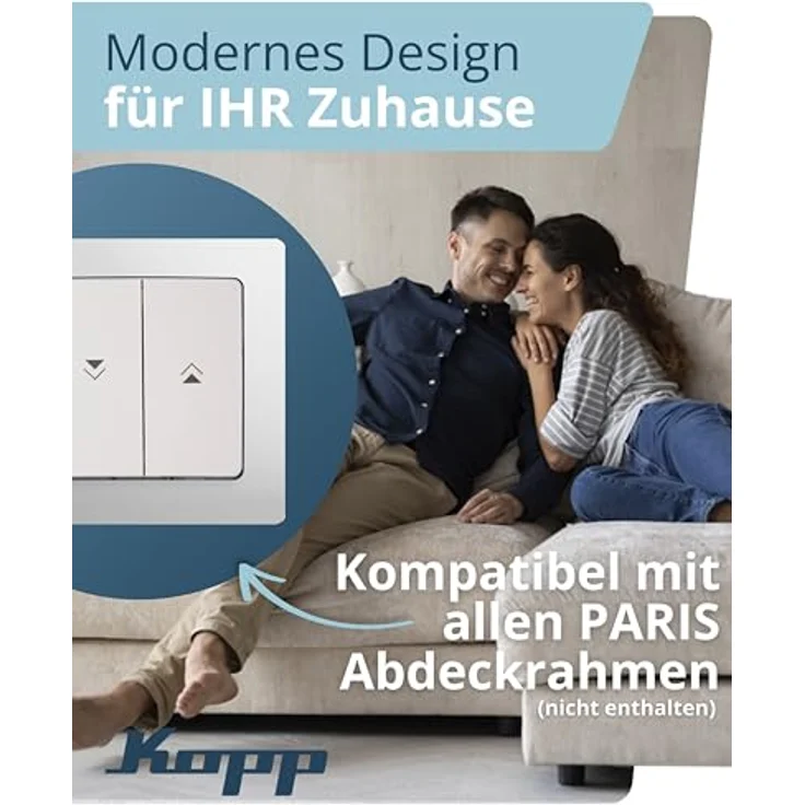 Kopp PARIS Jalousieschalter Arktis-Weiß, hochwertiger Unterputz-Rolladenschalter mit Wippe, IP20, 10AX Schaltvermögen, stilvolle Rolladensteuerung 250V~ – Bild 3