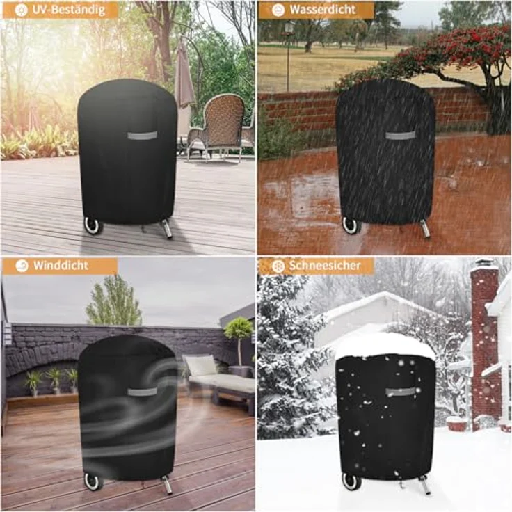 Dokon Kugelgrill Abdeckung, wetterfest aus robustem Oxford-Gewebe, wasserdicht und staubdicht mit Belüftungsöffnungen, Schutzhülle für Weber (Ø71x68cm) - Schwarz – Bild 3