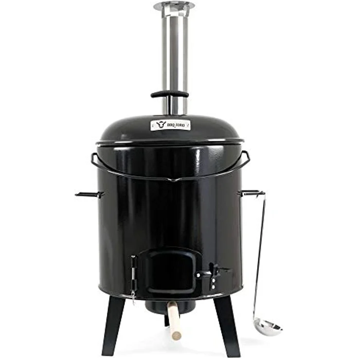 BBQ-Toro Gulaschkanone, 17 Liter emaillierter Gulaschkessel mit Deckel, Eintopfofen für Outdoor Küche, inkl. Röstpfanne und Edelstahl Suppenkelle – Bild 2