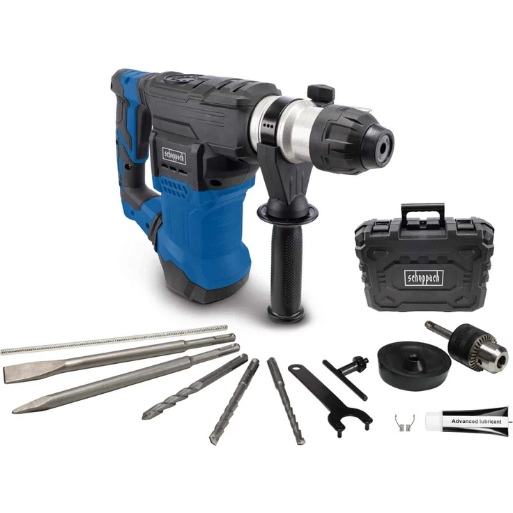 Scheppach Elektro-Bohrhammer DH1500 Plus 4in1 Funktion | 7 J Schlagkraft | 1500 W Motor | inkl. Zubehör, blau – Bild 1