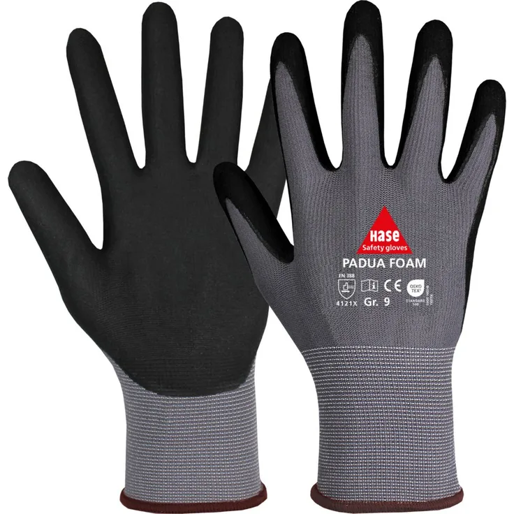 Hase Safety Gloves Padua Foam Montagehandschuh-Set, Nylonfeinstrick mit Nitrilschaum, guter Grip, atmungsaktiv, 10 Stück, Größe 6-12