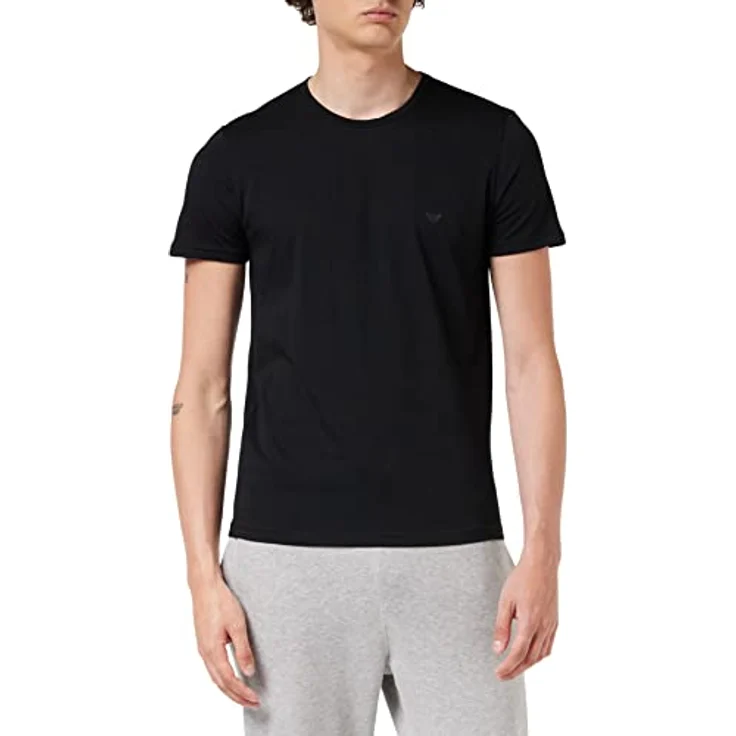 Emporio Armani Herren T-Shirt Casual, figurbetont, grau, Größe S, aus atmungsaktiver Baumwolle mit Rundhals-Ausschnitt und Eagle-Logo – Bild 2