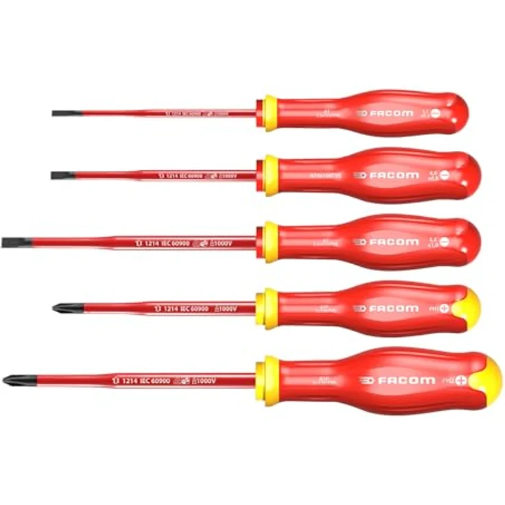 Facom Elektriker Schraubendreher-Set 5teilig, VDE getestet, Soft Grip, Zink-Nickel-Chrom behandelt, ergonomisch optimiert, Lasermarkierung – Bild 1