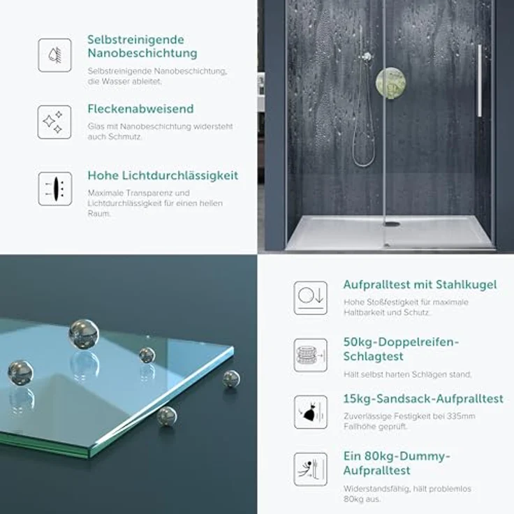 doporro Duschtür Nischentür 140x195cm, ESG-Sicherheitsglas mit Soft-Close und Nano-Beschichtung – Bild 3