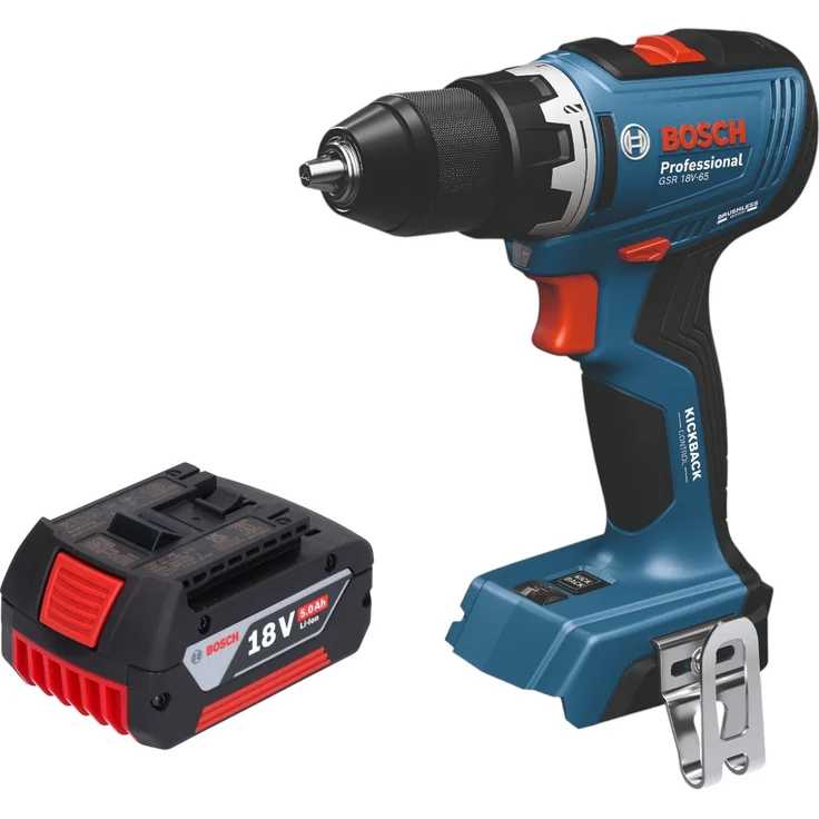 Bosch GSB 18V-65 Professional Akku Schlagbohrschrauber, 18 V, 65 Nm, bürstenlos, inkl. 1x 5,0 Ah Akku, ohne Ladegerät