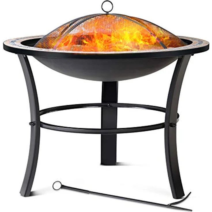 Deuba Feuerstelle Mosaik Fuego rund 76cm Feuerrost Funkenfluggitter Abdeckung Feuerschale Feuerkorb Steinoptik – Bild 2