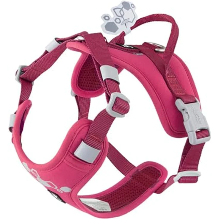 Hurtta Weekend Warrior Hundegeschirr II ECO, stabil mit Sicherheitsgriff, reflektierenden Details und verstellbaren Gurten, ruby rosa, 40-50 cm