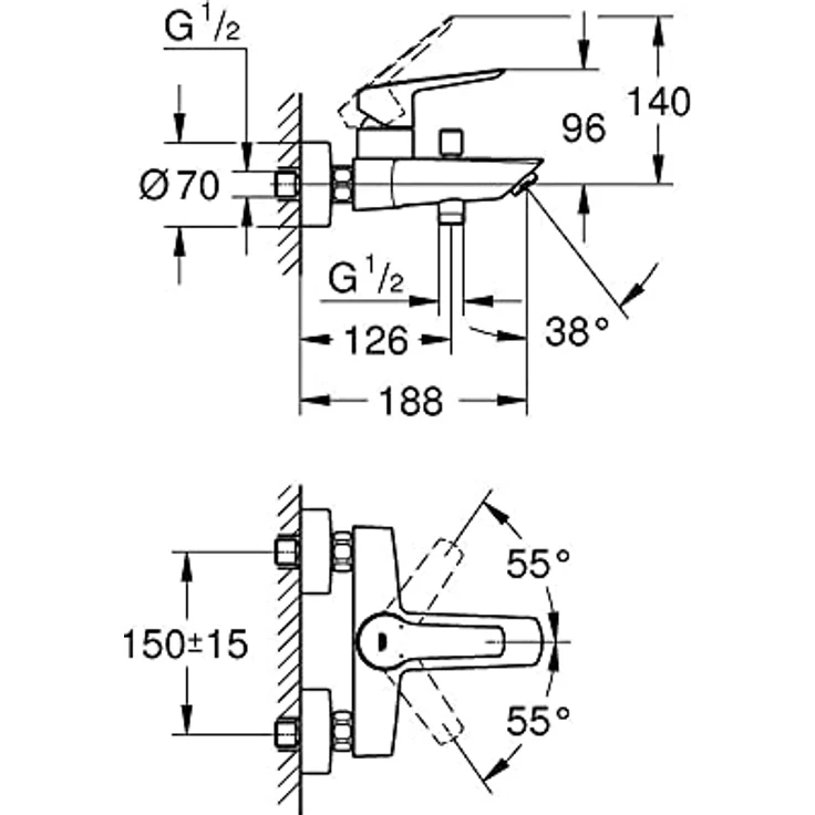 Grohe QuickFix Badewannenarmatur Start, Wandmontage mit kratzfester Chromoberfläche, Einhebelmischer und integriertem Rückflussverhinderer – Bild 4
