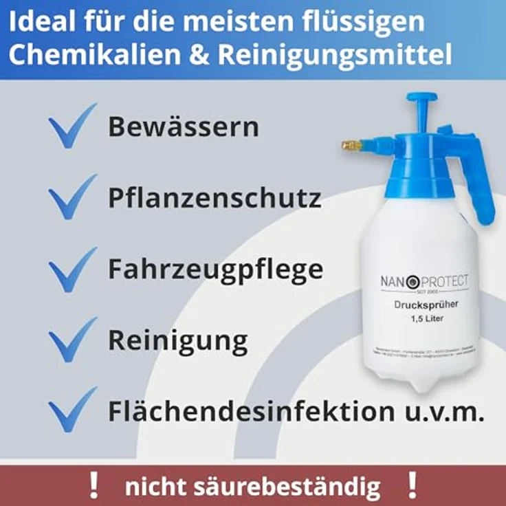 Nanoprotect Handsprüher 1,5 Liter | Drucksprüher mit Verstellbarer Messingdüse, Pumpsprüher | Gartenspritze, ergonomischer Griff | blau – Bild 5