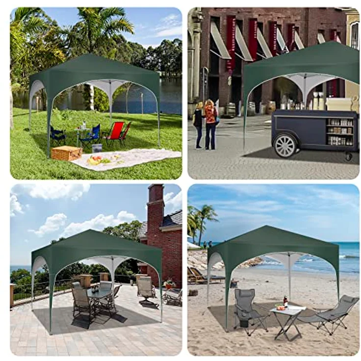 WOLTU Pavillon Pop-Up wasserdichter Faltpavillon Sonnenschutz Event Gazebo Gartenpavillon auf Terrasse Camping Festival mit Halbmonddach Pagodenzelt des Halbkreises aus Oxford Metallrahmen 3x3m Grün – Bild 3
