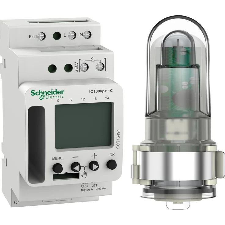 Schneider Electric SE CCT15494 Dämmerungsschalter, Zeitschaltuhr mit Helligkeitssteuerung, programmierbar über App und PC, IP20, max. 16A Schaltleistung