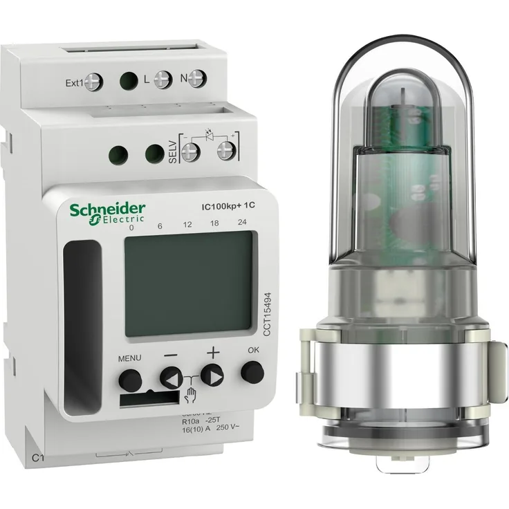 Schneider Electric SE CCT15494 Dämmerungsschalter, Zeitschaltuhr mit Helligkeitssteuerung, programmierbar über App und PC, IP20, max. 16A Schaltleistung