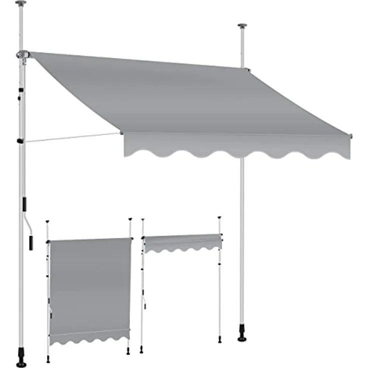 KESSER® Klemmmarkise mit Handkurbel Balkon, Balkonmarkise ohne Bohren, UV-beständig höhenverstellbar wasserabweisend, Sonnenschutz, Terrassenüberdachung, einfache Montage 150cm