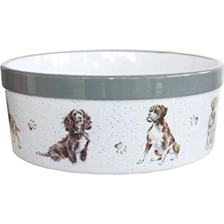 Wrendale Designs Steingut Hundenapf ca. 20,5cm D 1800ml Royal Worcester Schüssel mit Rasse-Hunde Portraits von der britischen Künstlerin Hannah Dale fürs Füttern & als Geschenk