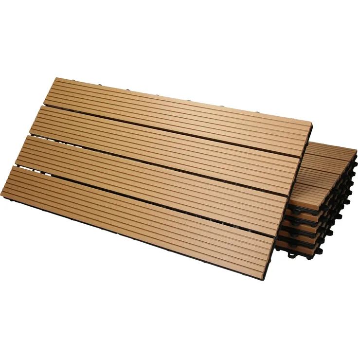 ECD Germany WPC Terrassenfliesen 60x30 cm 24er Spar Set für 4m² Teak in Holzoptik für Garten Balkon Bodenbelag mit Drainage und Klicksystem Terrassendielen Balkonfliesen Klickfliesen Holzfliesen