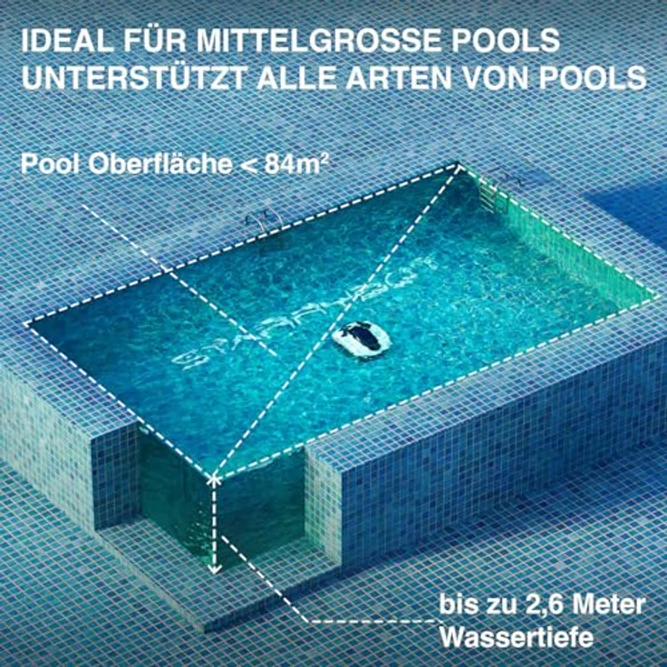 AGT Akku-Poolsauger PRR-85, kabelloser Poolreiniger-Roboter mit bis zu 100 Min. Laufzeit für Pools bis 85 m², IPX8 wasserdicht – Bild 5
