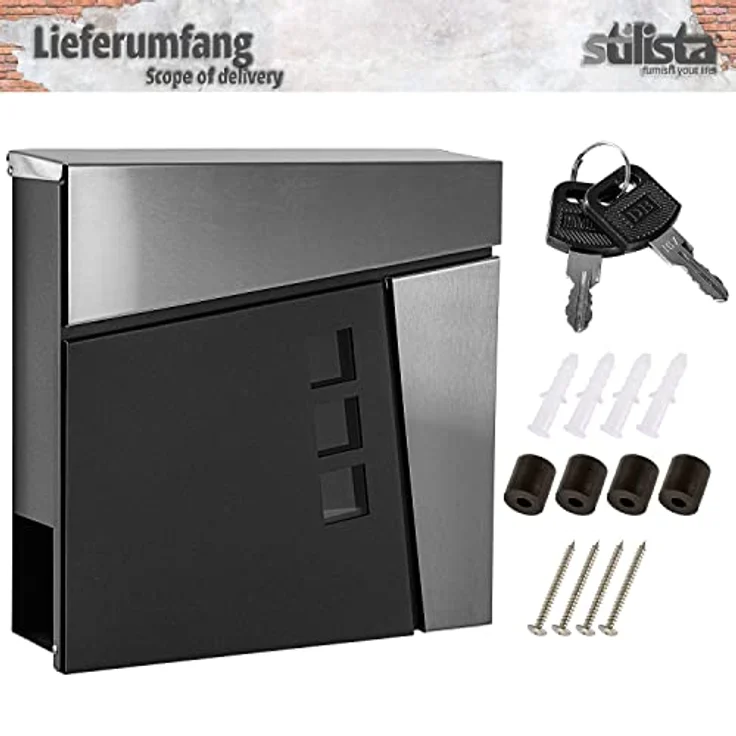 STILISTA Wandbriefkasten 370x370x110 Anthrazit-Edelstahl Köln – Bild 3