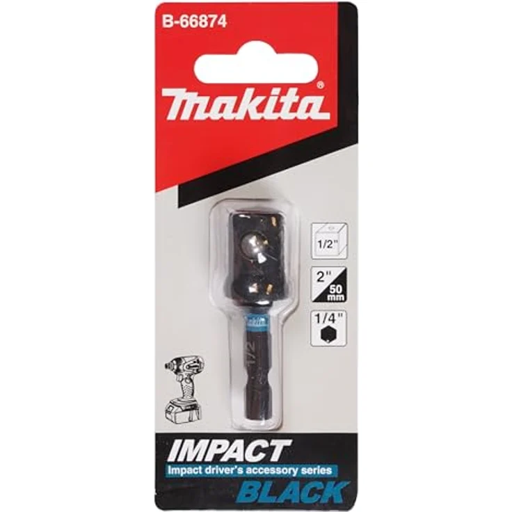 Makita B-66874 Adapter 1/4' 6KT zu 1/2' 4KT, 50 mm, hochfester S2-Spezialstahl für Schlagschrauber – Bild 2