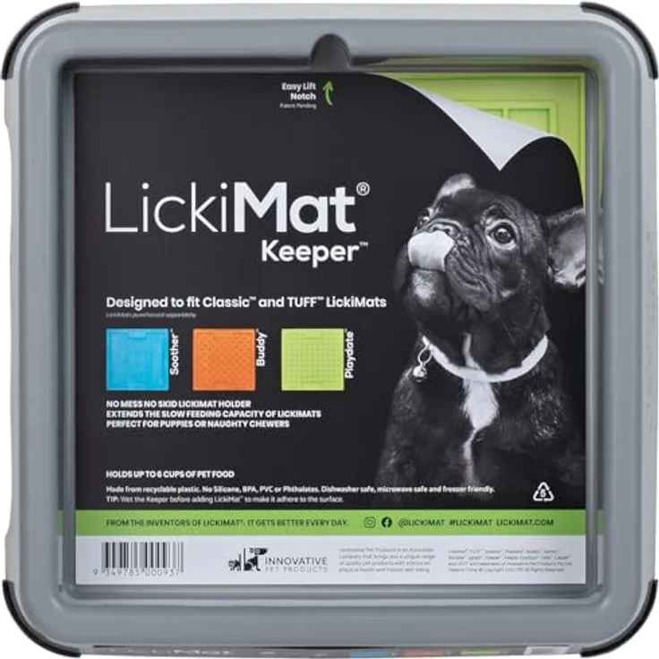 LickiMat Futternapf Keeper, grauer Fressnapf mit Gummifüßen und hochziehbarer Aussparung, 25,3 x 25,3 x 5 cm – Bild 1