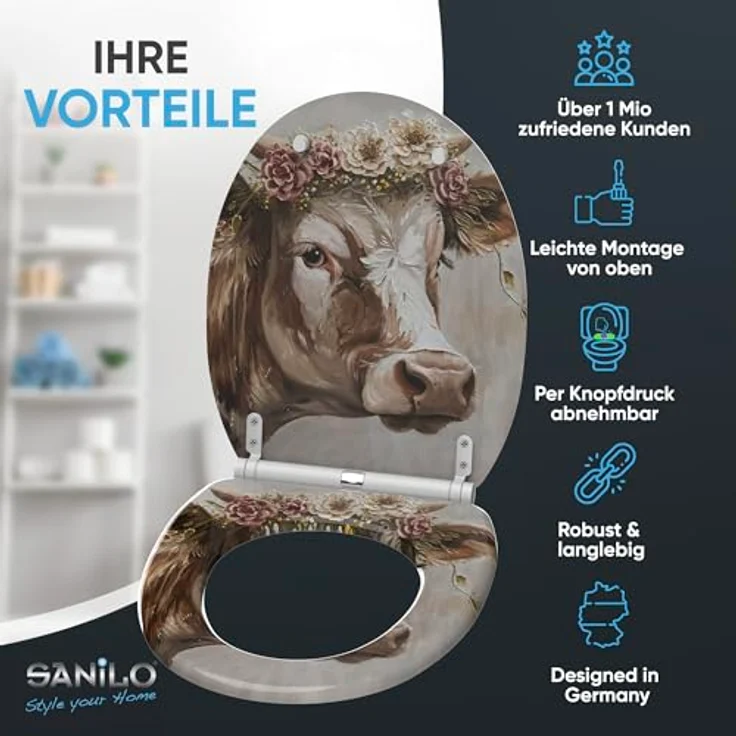 Sanilo WC Sitz Top Fix Berta, mit Absenkautomatik, bruchfestem Holz und antibakterieller Beschichtung – Bild 2