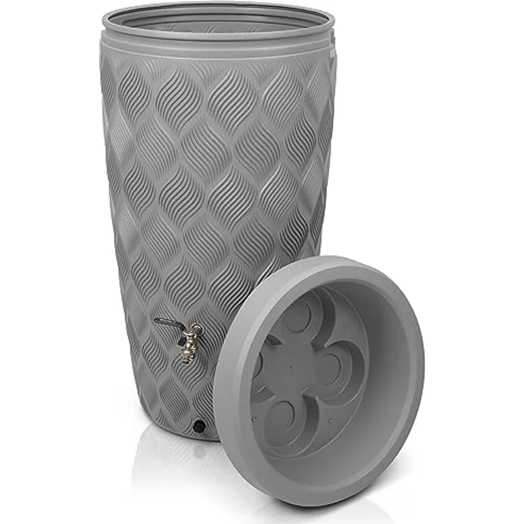 YourCasa Regentonne 240 Liter [Seabreeze], Frostsicher mit Wasserhahn, für Garten (Grau)