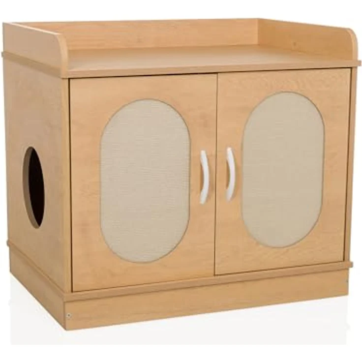 hjh LIVING KITTYHOME 2, Katzenhaus aus MDF, laminiert, mit Katzentoilette, großen Doppeltüren und integrierten Kratzbrettern, Landhausstil – Bild 1