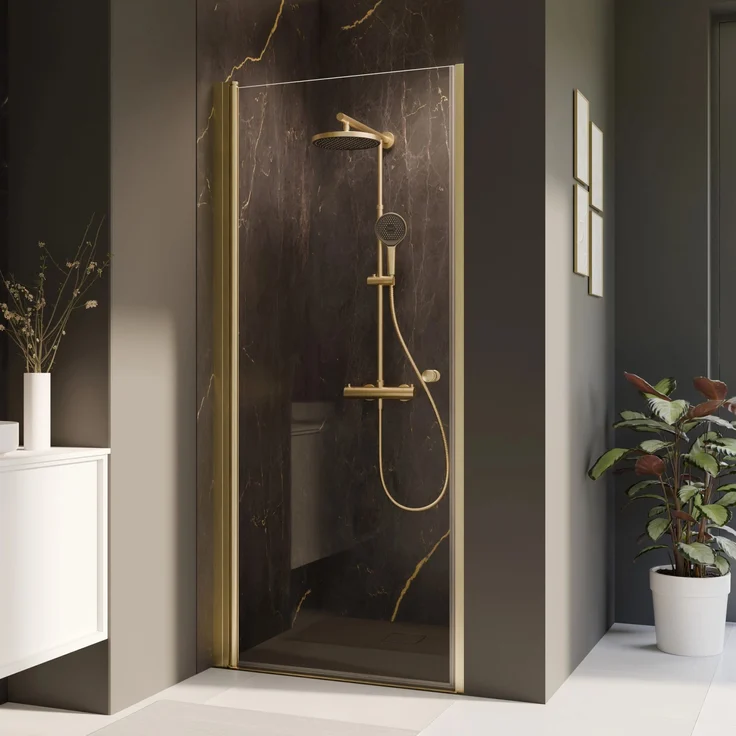 Breuer Drehtür Elana 2.0, Klarglas 200 cm x 80 cm, Gold, Anschlag L, Sicherheitsglas, Drehholm mit Hebe-Senk-Mechanismus