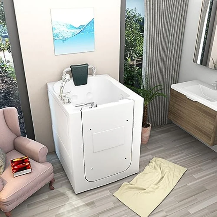 AcquaVapore S10-TH Senioren Badewanne, Sitzwanne mit Tür, schnelle Reinigung, Nackenstütze, extra tief, Edelstahlrahmen, glasfaserverstärkt – Bild 3