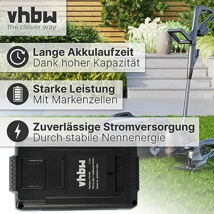 VHBW Akku kompatibel mit AL-KO Moweo 3.85 Li, LB 4060, MT 40, Moweo 42.5 Li, Moweo 46.5 Li Rasenmäher, 4000mAh, 36V, Li-Ion, schwarz – Bild 3