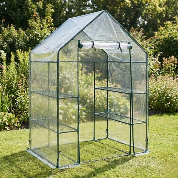 EDENIA Mini Folien Gewächshaus MIVA, freistehend mit 4 Regalen, transparente PVC-Folie, 143 x 73 x 195 cm – Bild 3