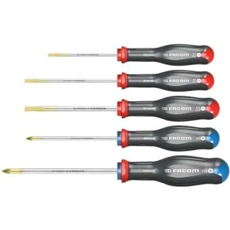 FACOM Protwist Schraubendreher Set AT.5Pb. Multi, 5-teilig mit ergonomischen rutschfesten Griffen, 3 Schlitz- und 2 Pozidriv Schraubendrehern – Bild 1