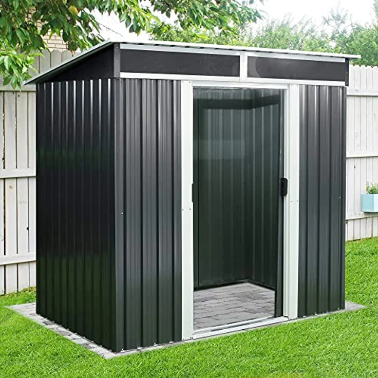 Zelsius Geräteschuppen mit Schiebetür (B) 238 x (T) 132 x (H) 180 cm | Anthrazit | Geräumiges Gartengerätehaus mit Fundament | Metall Gerätehaus mit Pultdach | Geräteschrank für Garten – Bild 3