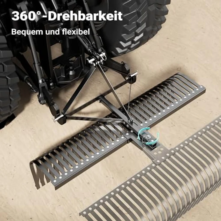 Wiltec Rasentraktor Heuharke mit 152 cm Arbeitsbreite, Heurechen mit 32 Harkenzinken, Rechen mit 3-Punkt-Aufstecksystem mit 360° Drehung, robuste Konstruktion in Grün – Bild 5